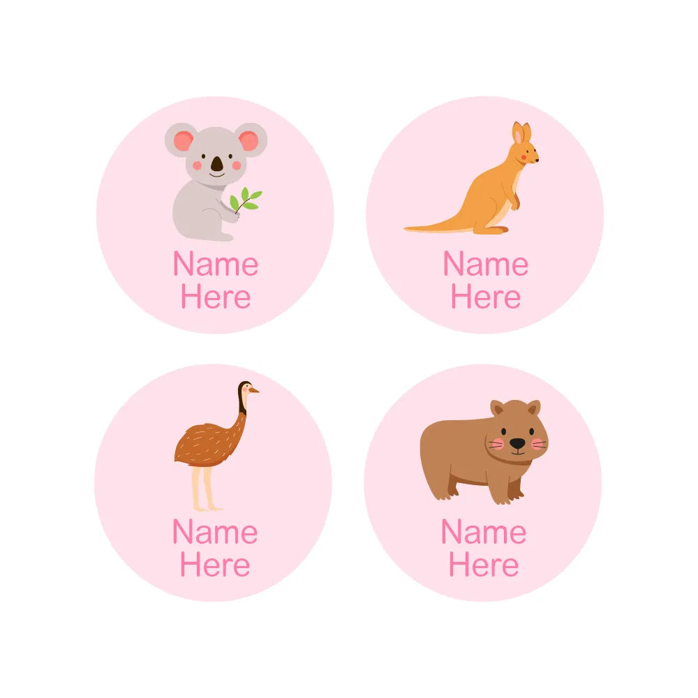 Aussie Animals Round Name Labels