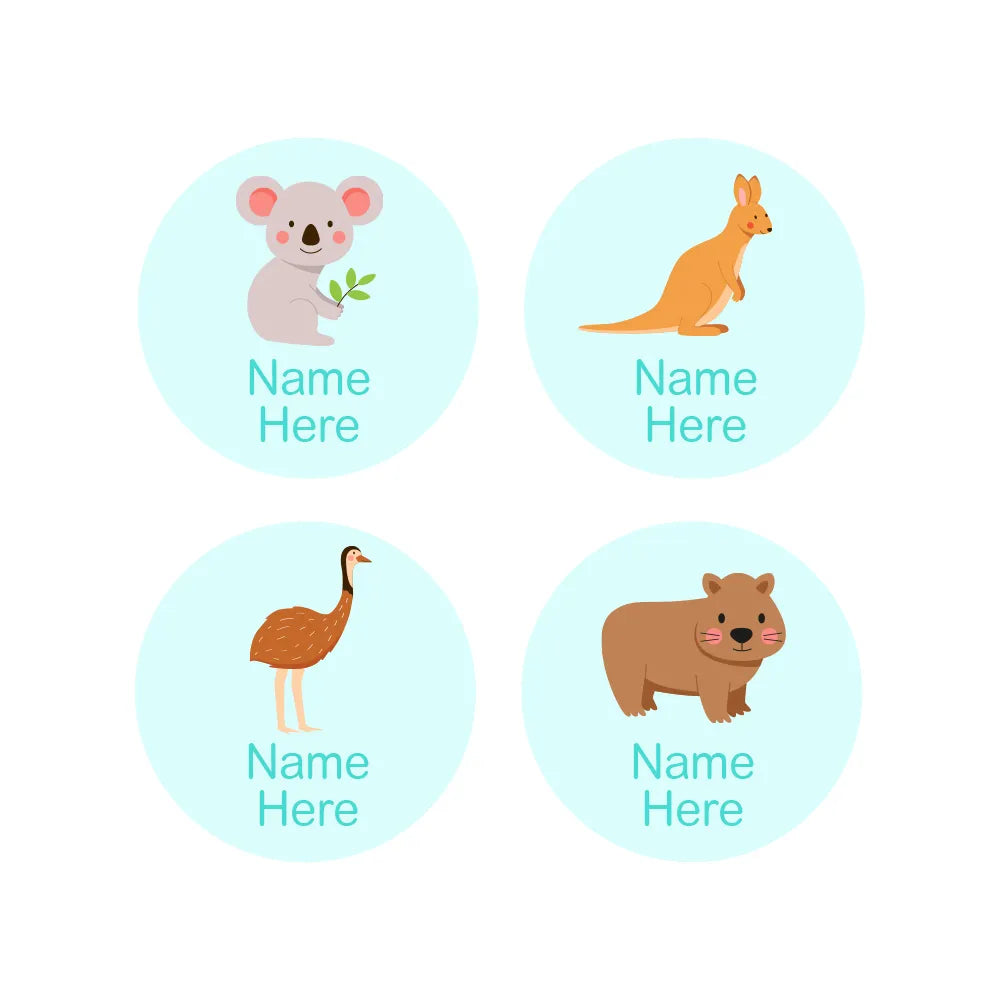 Aussie Animals Round Name Labels