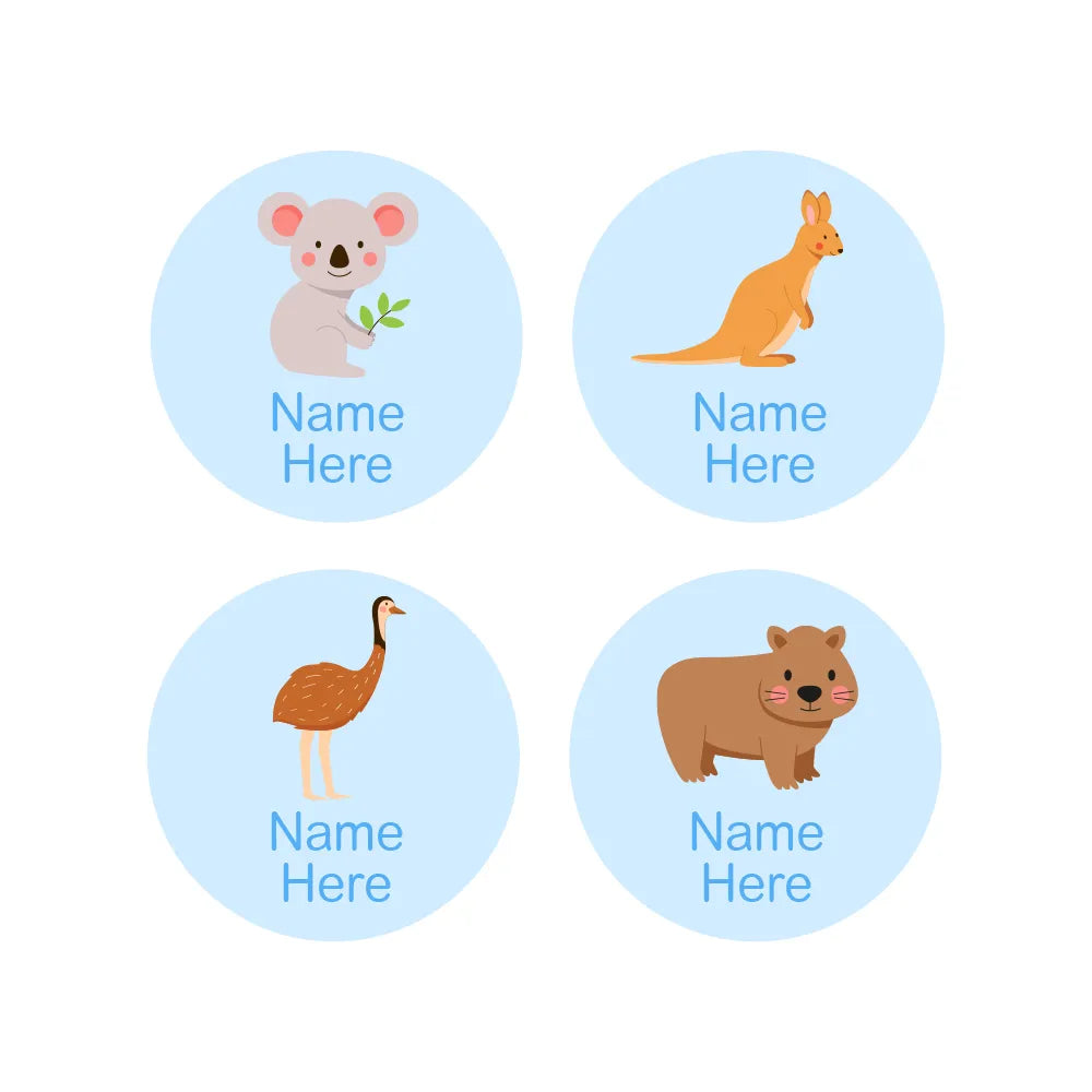 Aussie Animals Round Name Labels