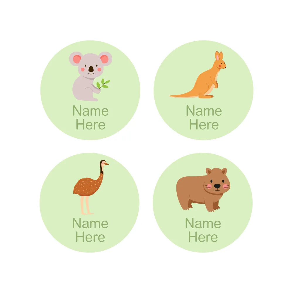 Aussie Animals Round Name Labels