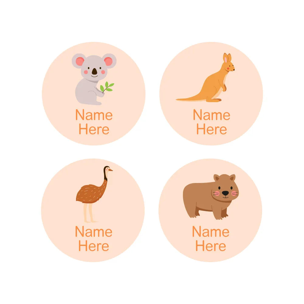Aussie Animals Round Name Labels