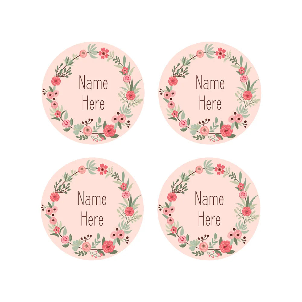Flower Wreath Round Name Labels