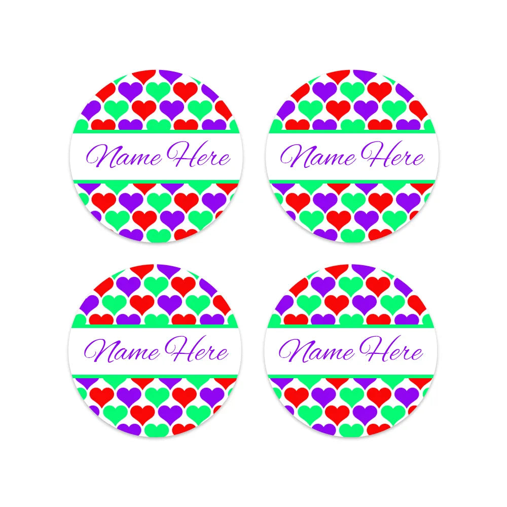 Hearts Round Name Labels