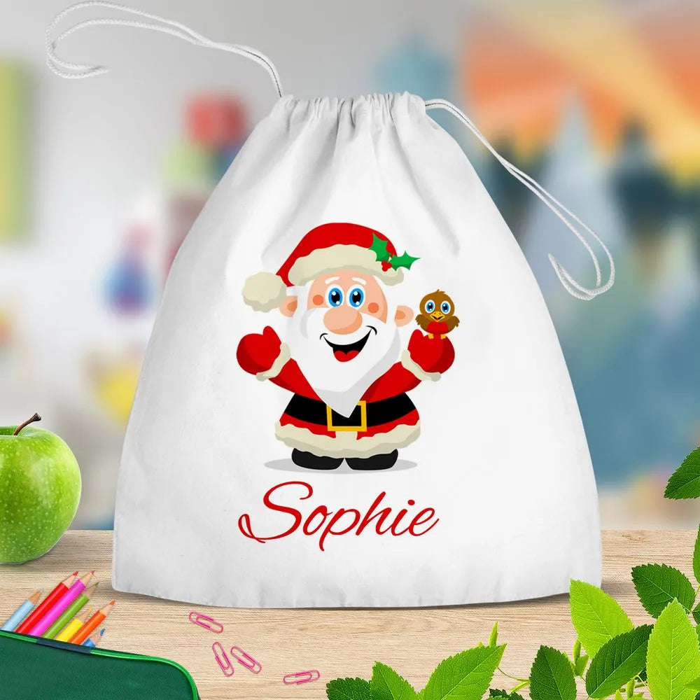 Jolly Santa White Drawstring Bag