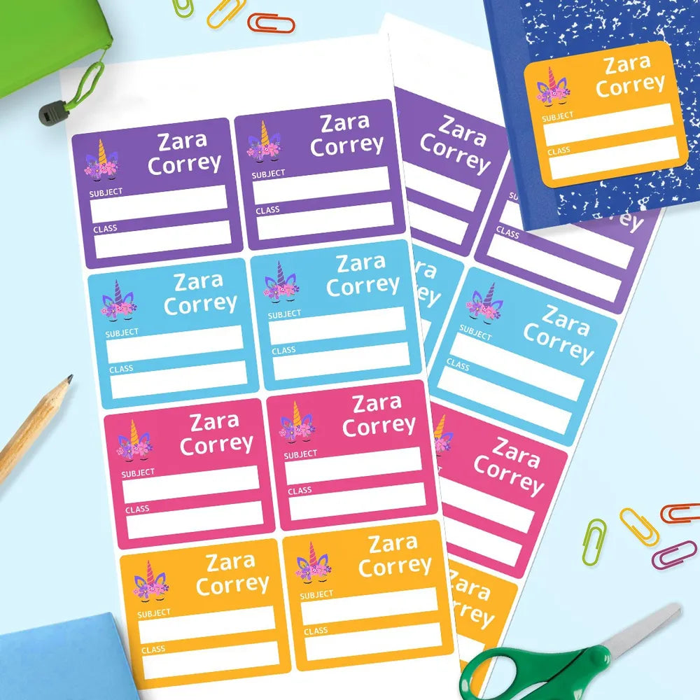 Unicorn Horn School Book Labels