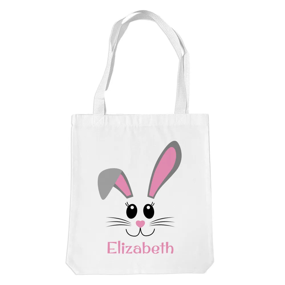 Pink Bunny Face White Tote Bag