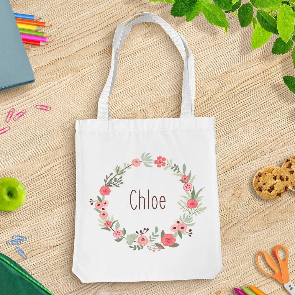 Flower Wreath White Tote Bag