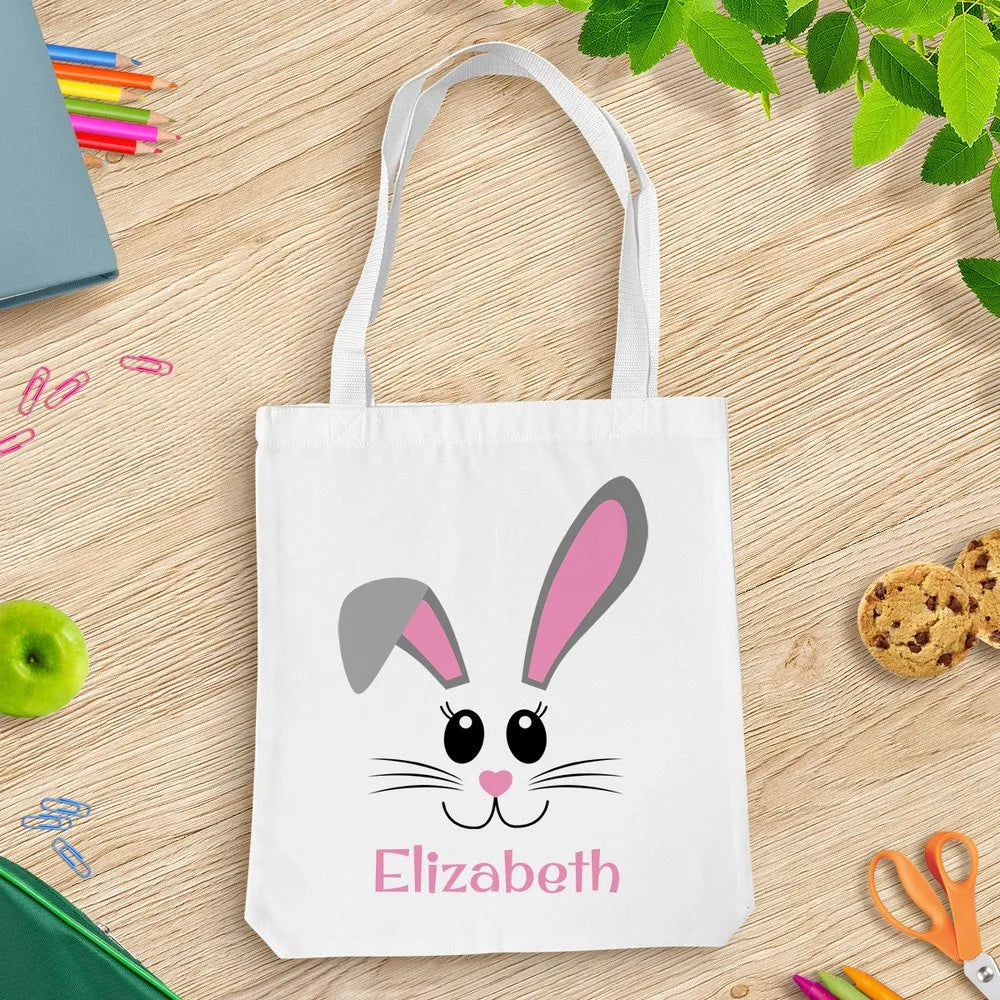 Pink Bunny Face White Tote Bag