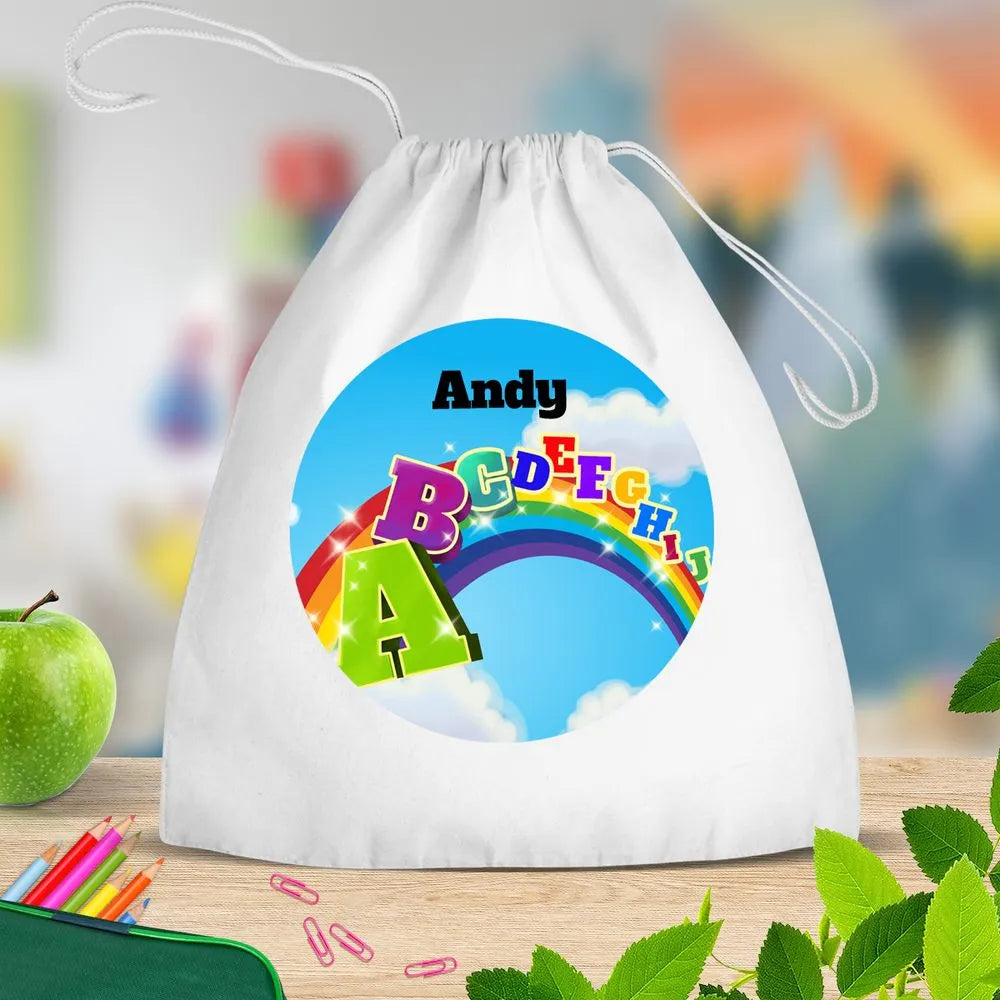 A to Z White Drawstring Bag