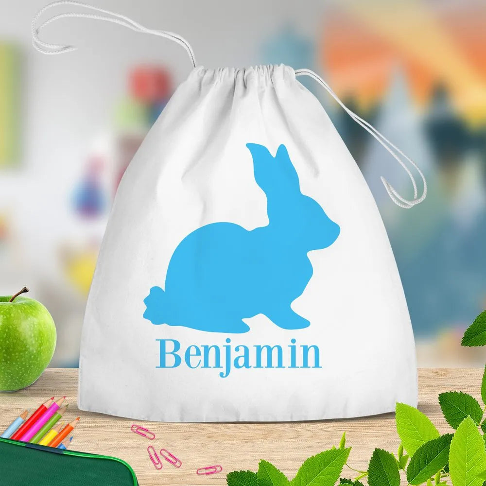Blue Bunny White Drawstring Bag