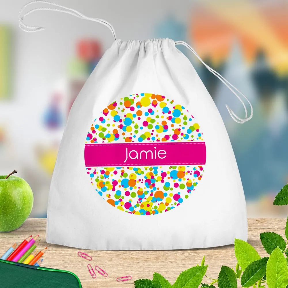 Bubbles White Drawstring Bag