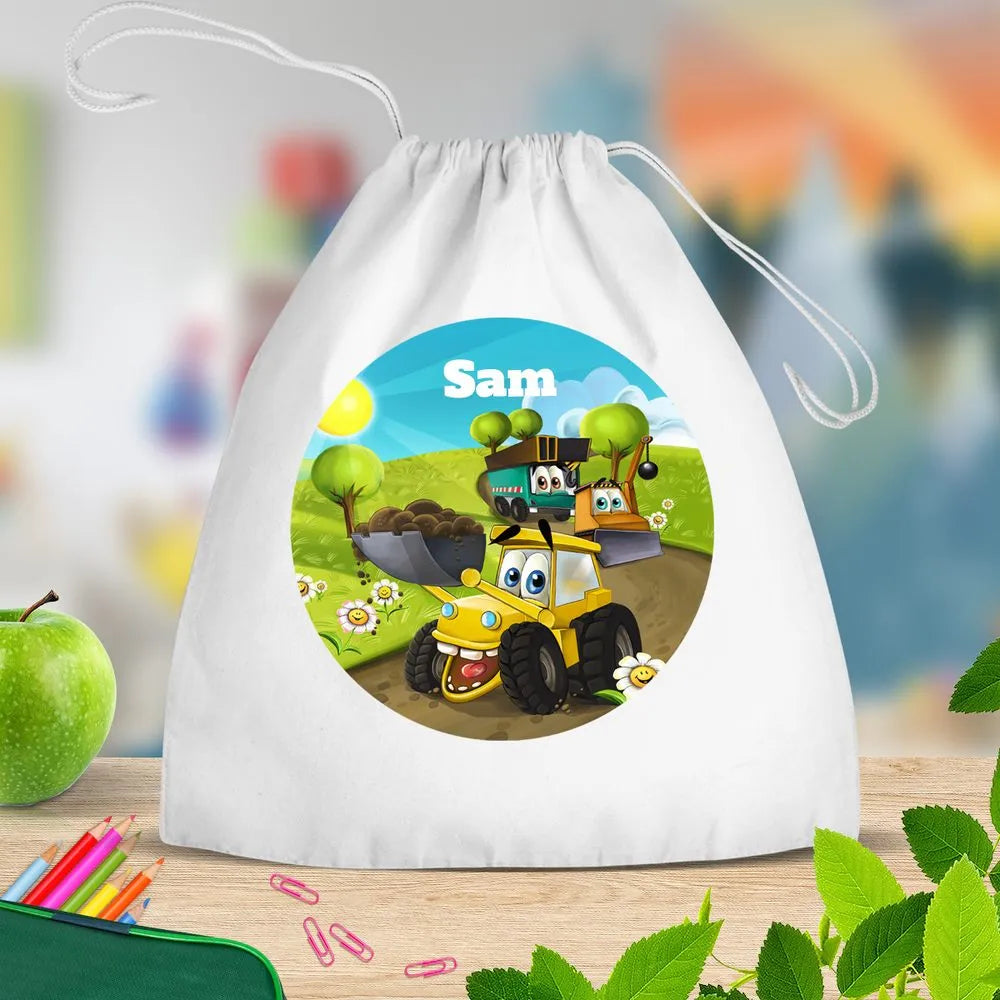 Building Friends White Drawstring Bag
