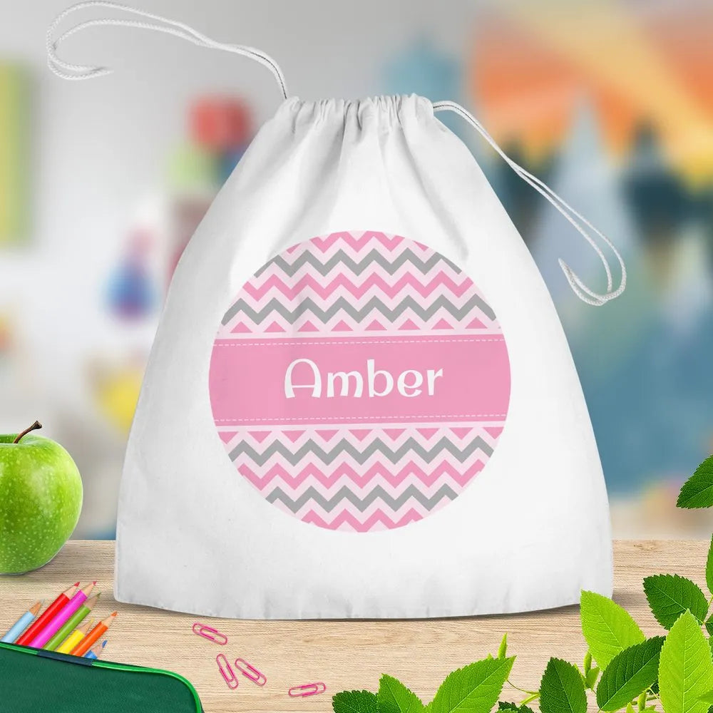 Chevron White Drawstring Bag