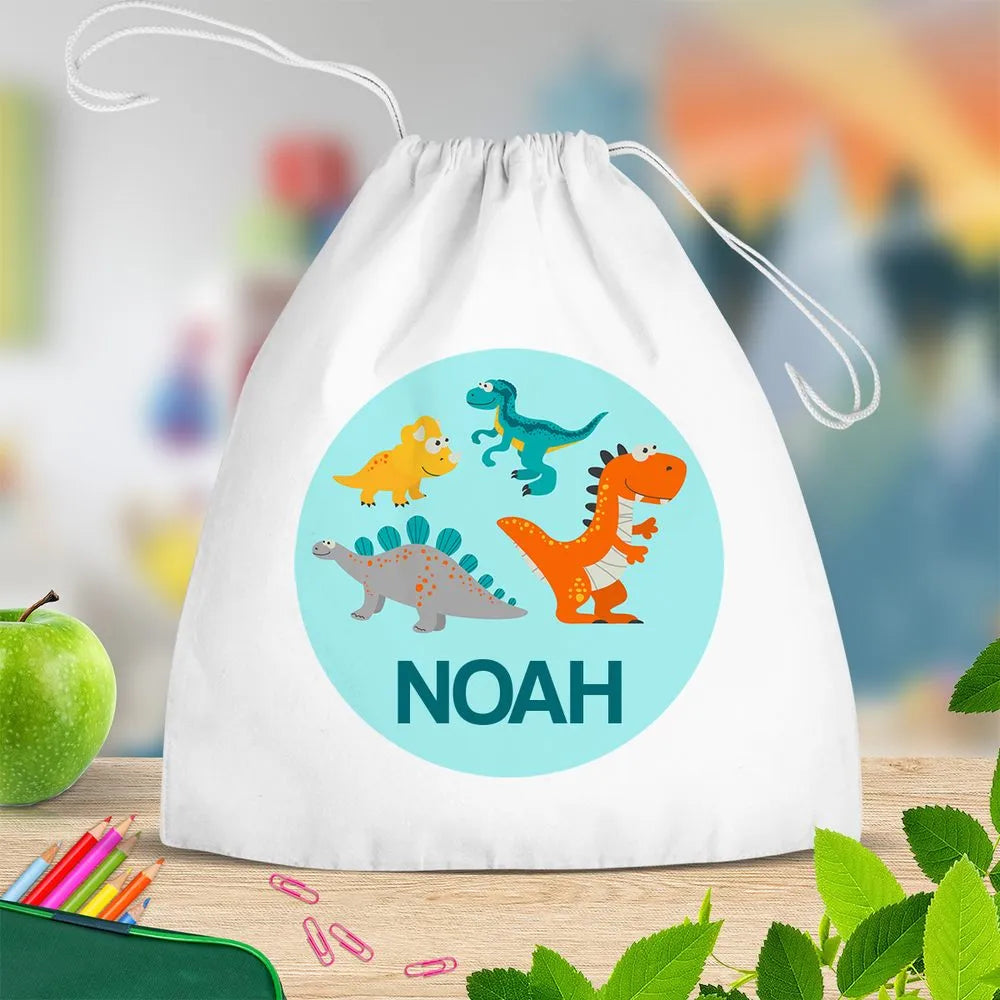 Dinosaurs White Drawstring Bag