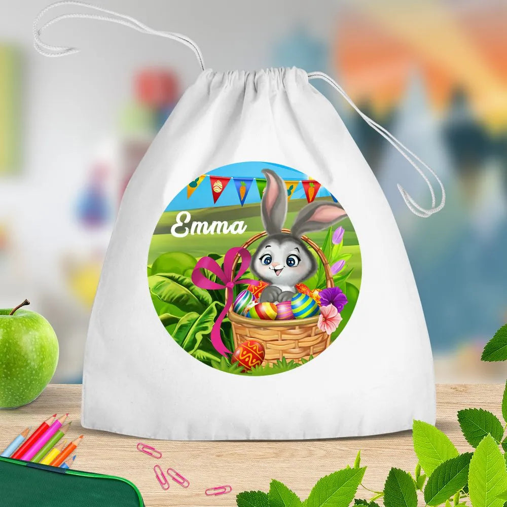 Easter Bunny White Drawstring Bag