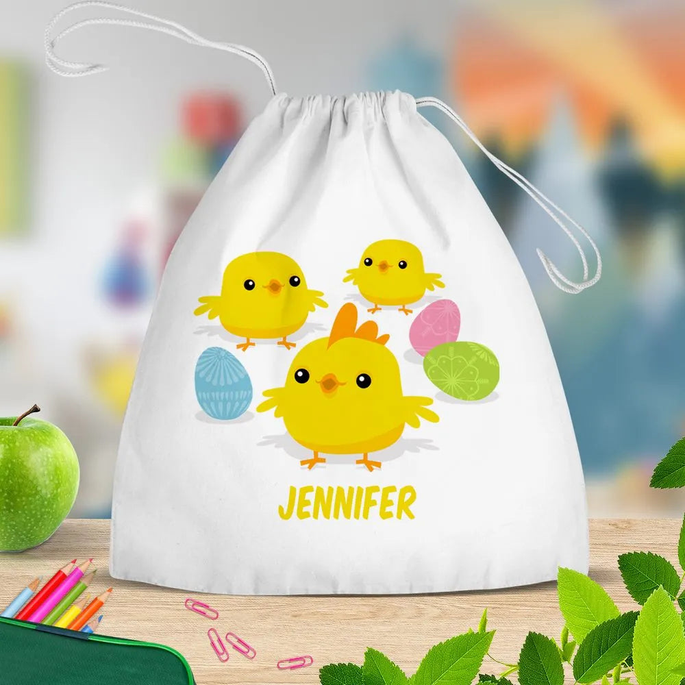 Easter Chicks White Drawstring Bag