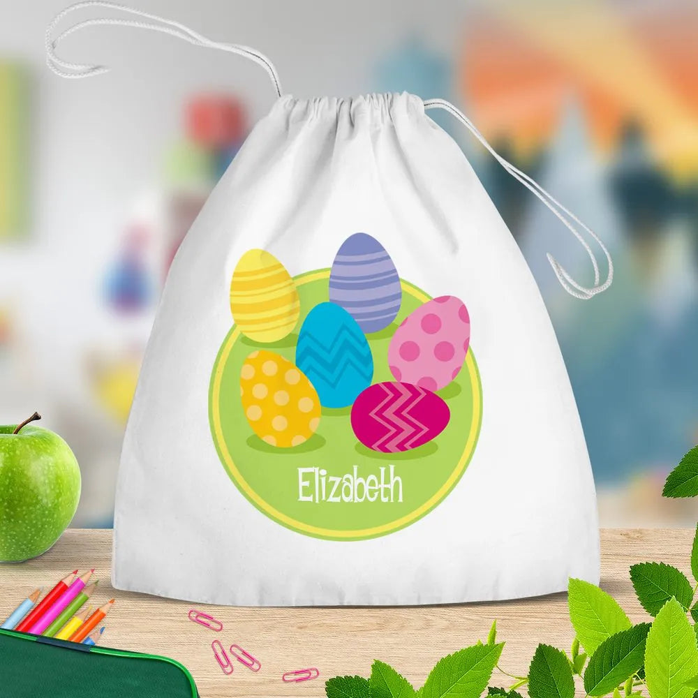 Easter Eggs White Drawstring Bag
