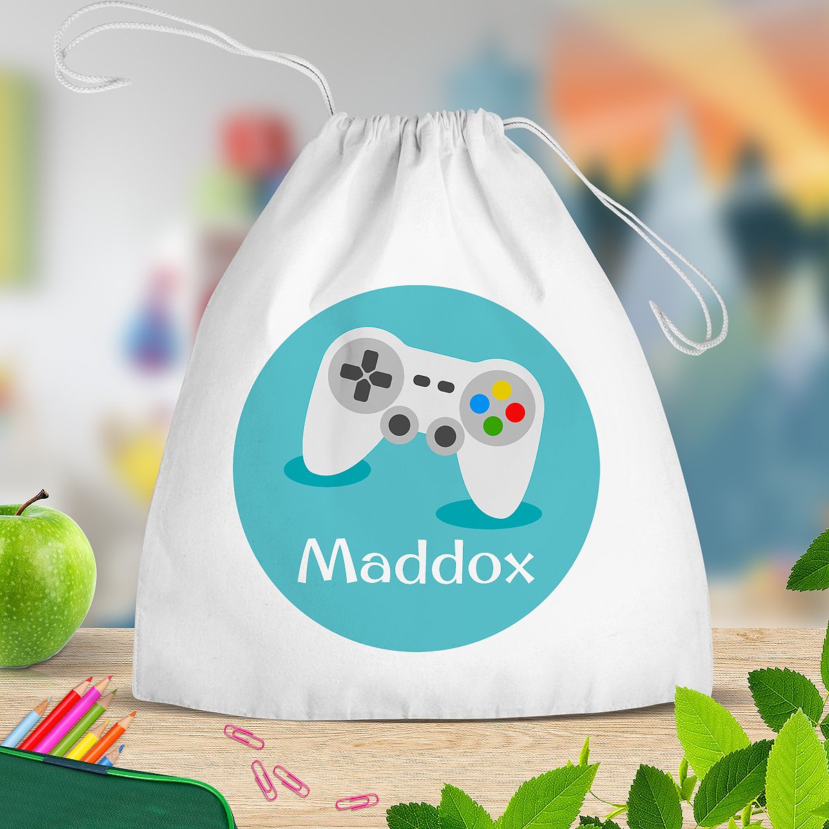 Gaming White Drawstring Bag