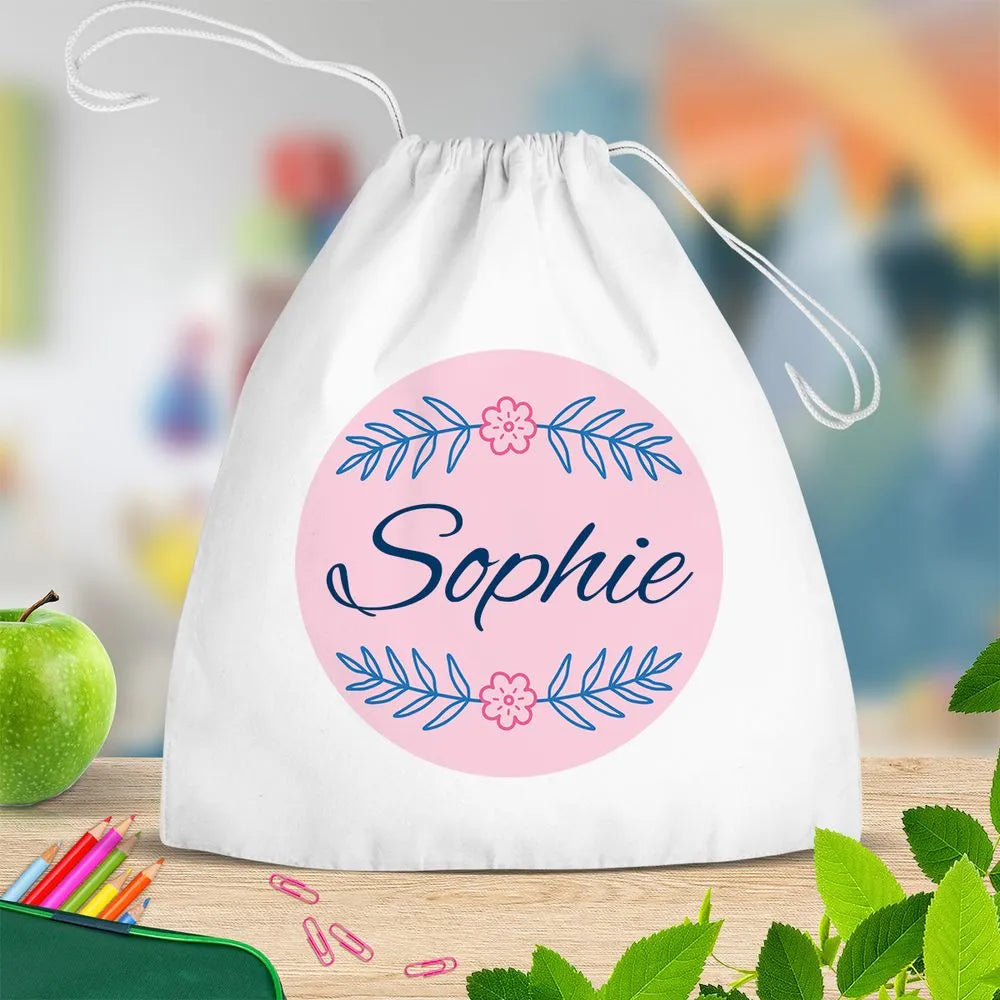 Leaves White Drawstring Bag