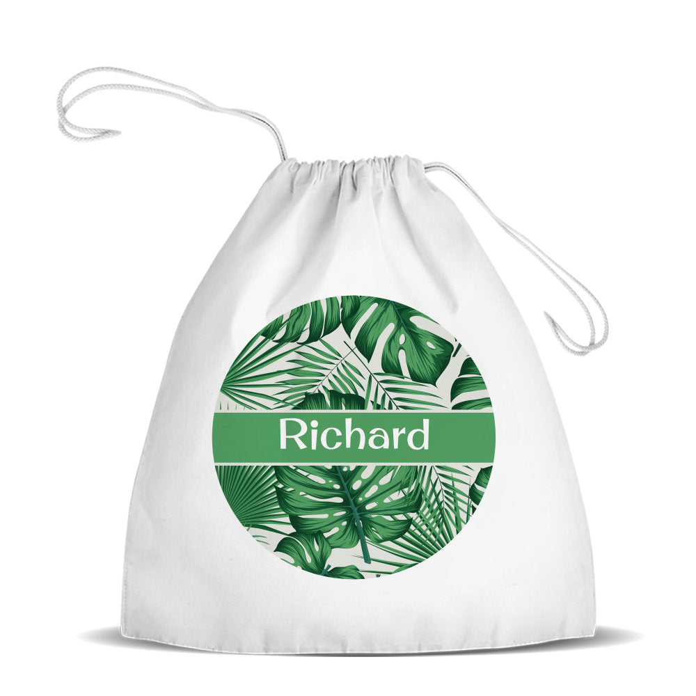 Leaves White Drawstring Bag
