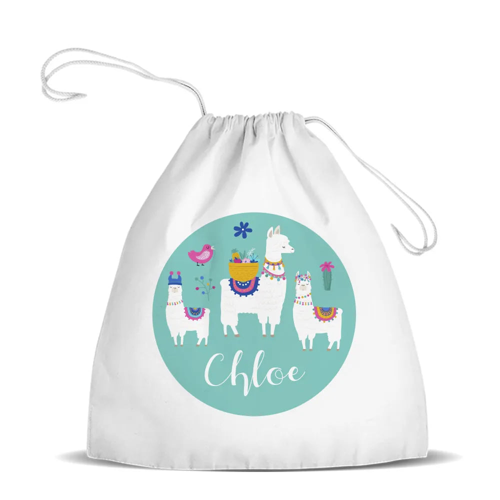 Llama White Drawstring Bag
