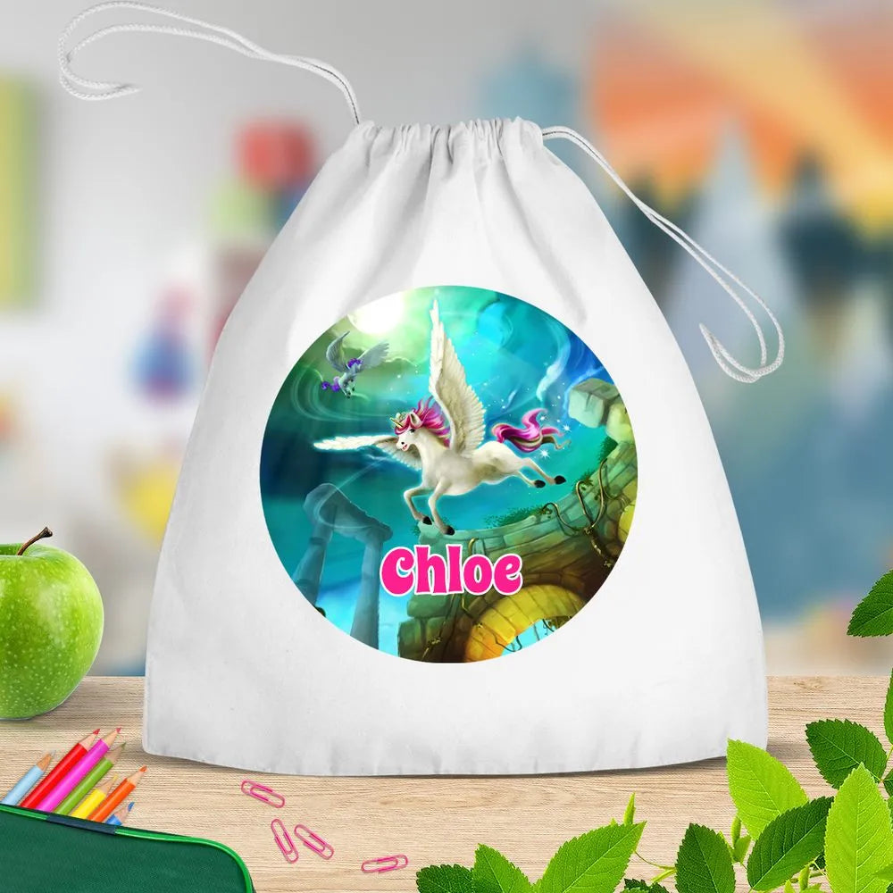 Magical Unicorn White Drawstring Bag