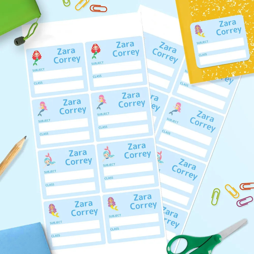 Mermaids School Book Labels