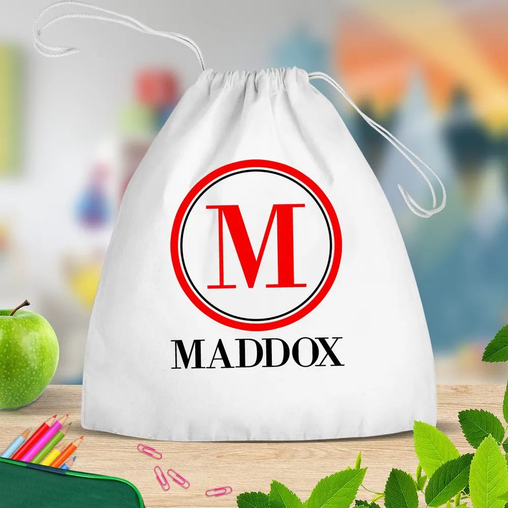 Circle Monogram White Drawstring Bag