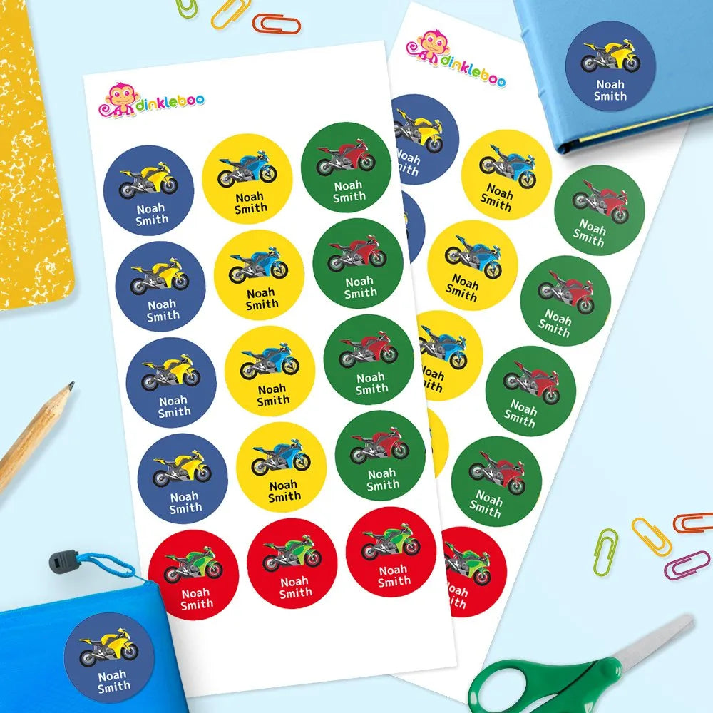Motorbike Round Name Labels