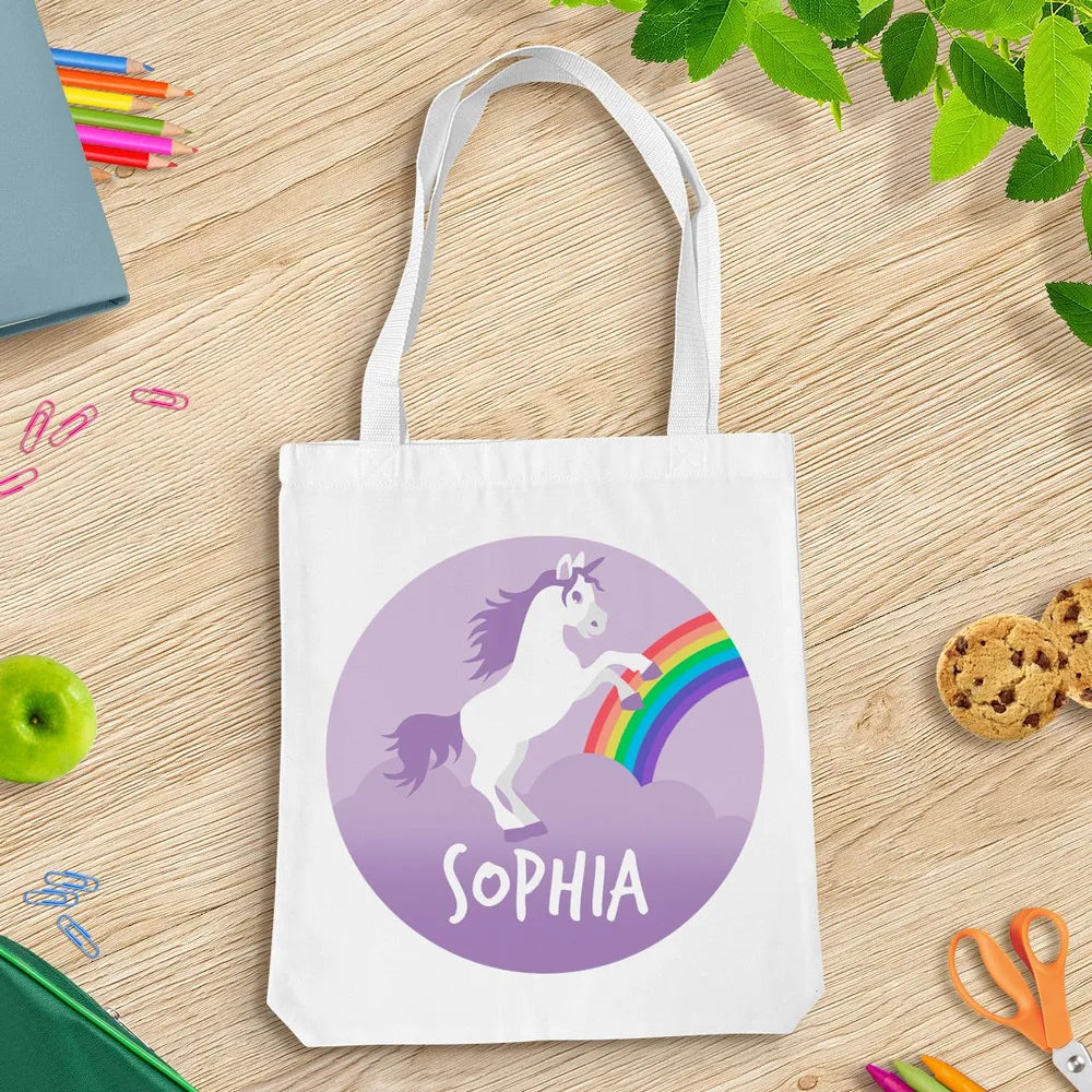 Purple Unicorn White Tote Bag