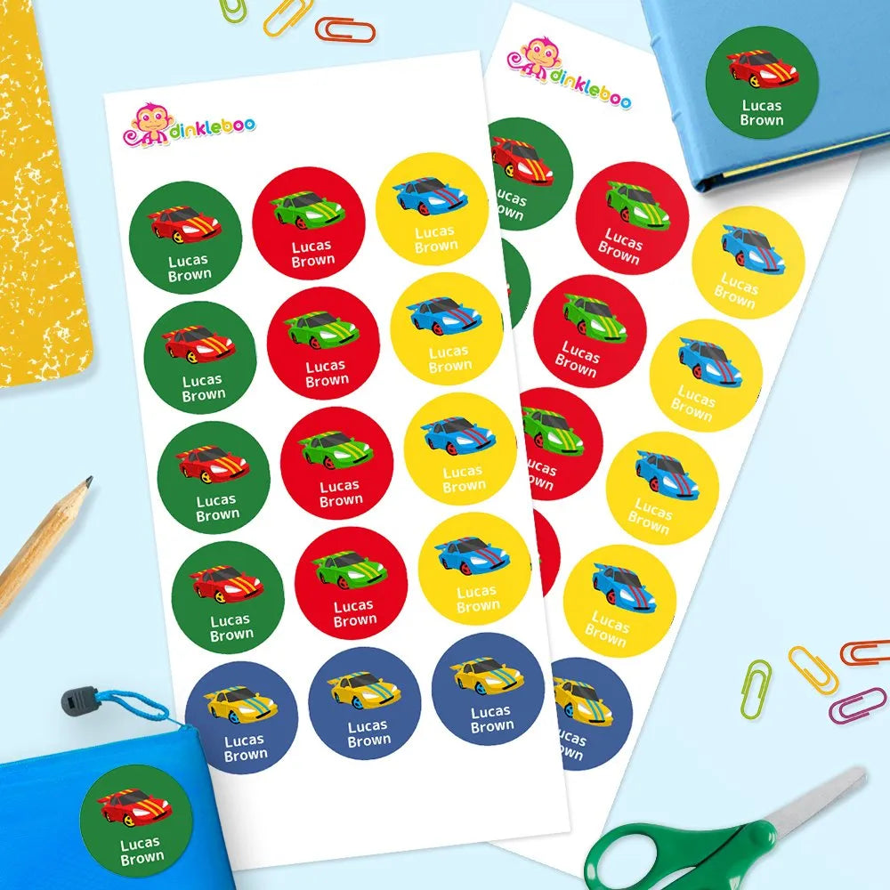 Racing Car Round Name Labels