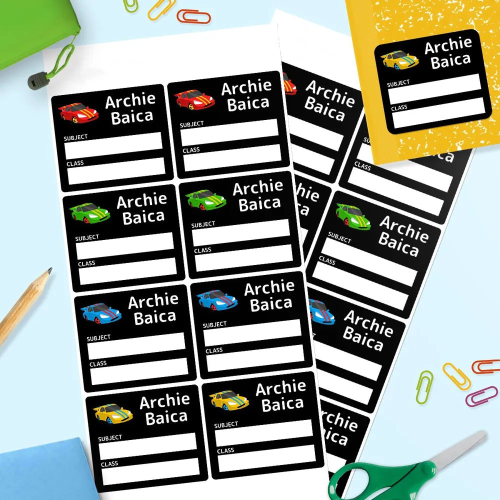 Race Car School Book Labels