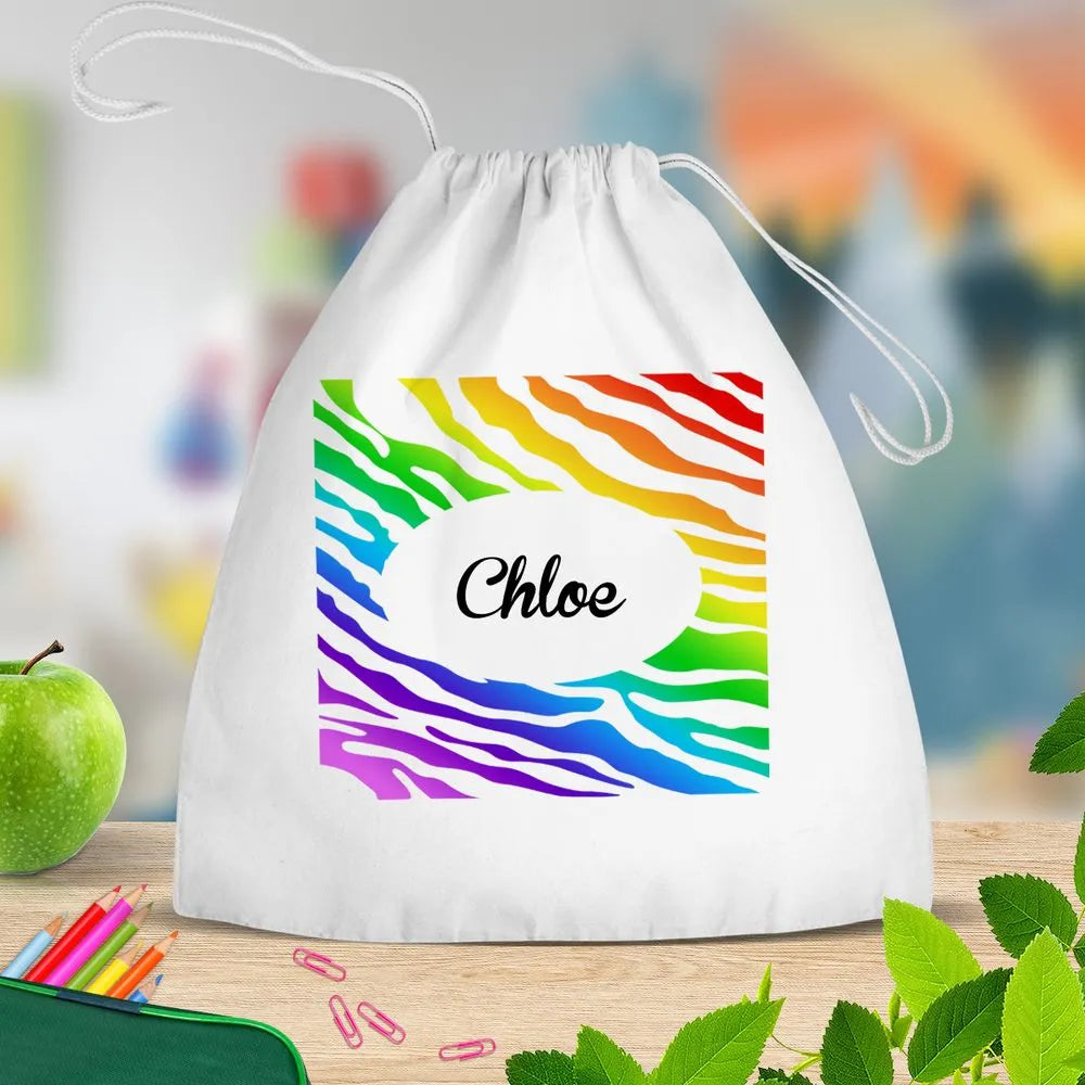 Rainbow Design White Drawstring Bag