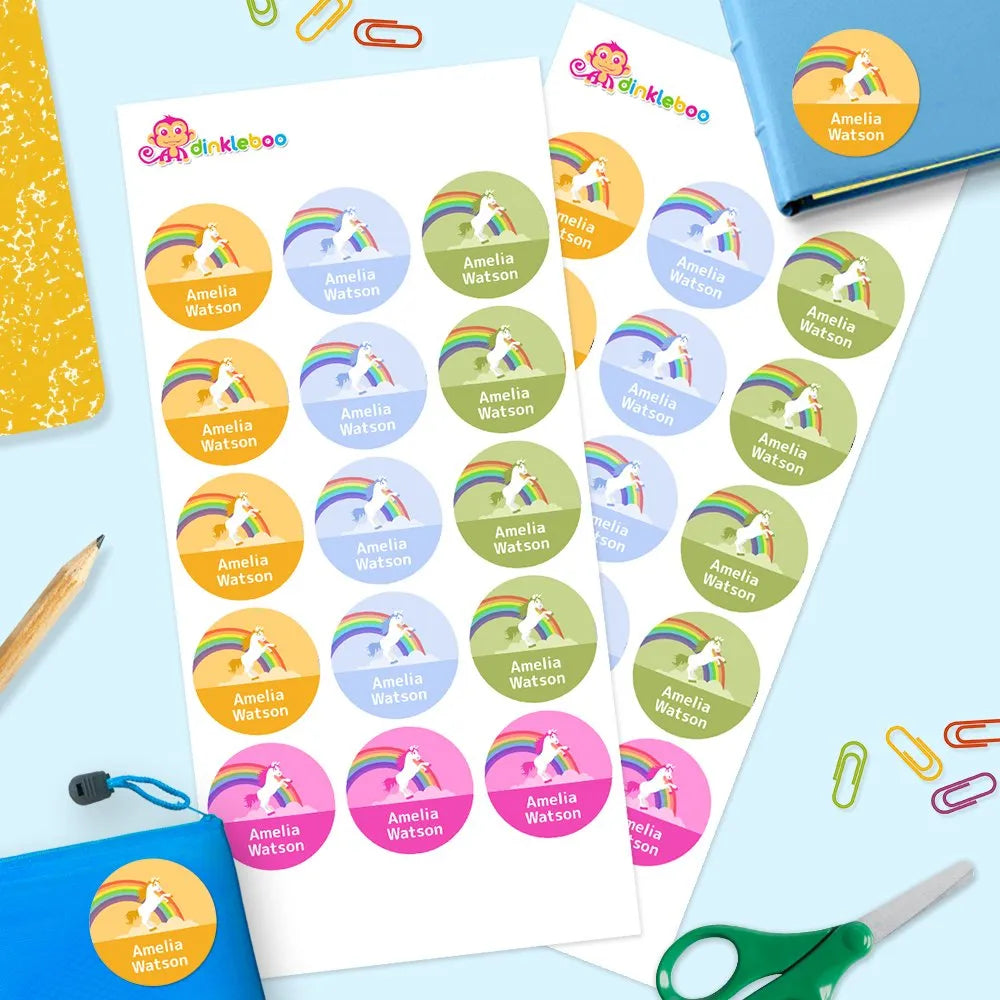 Rainbow Unicorn Round Name Labels