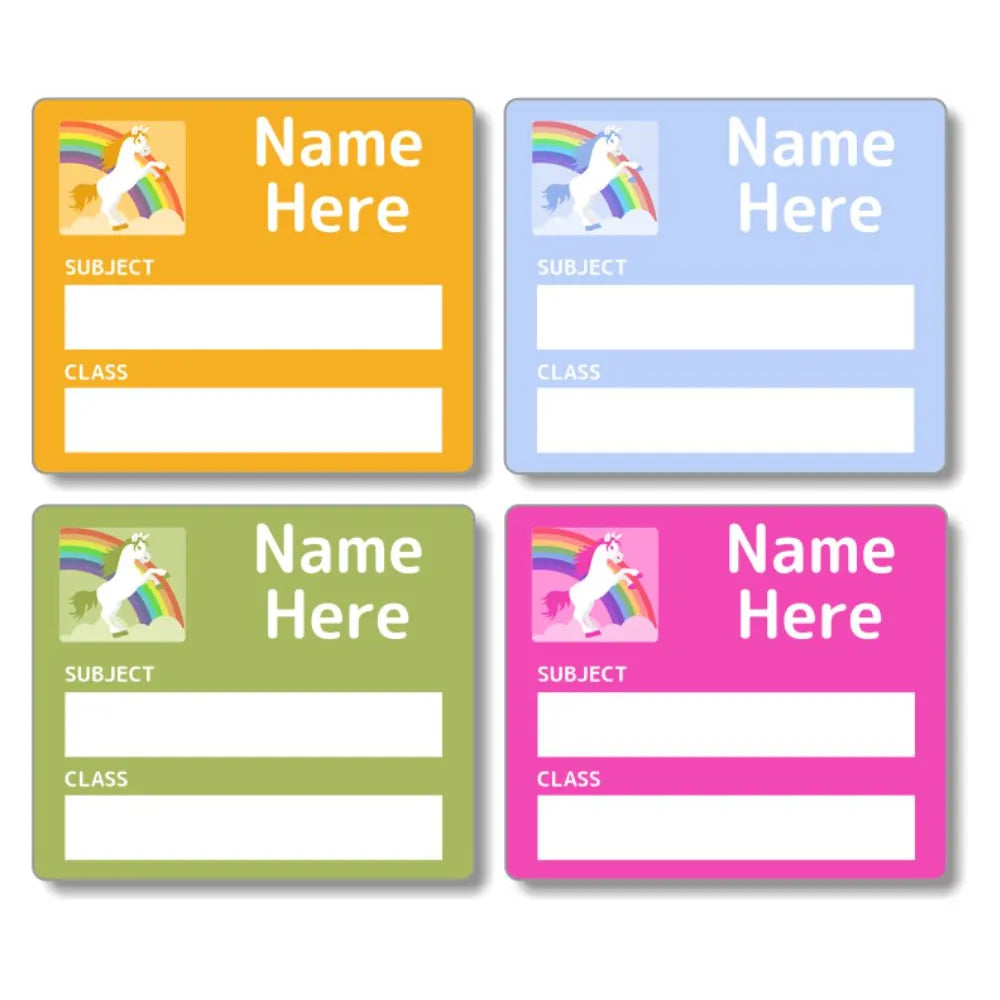 Rainbow Unicorn School Book Labels