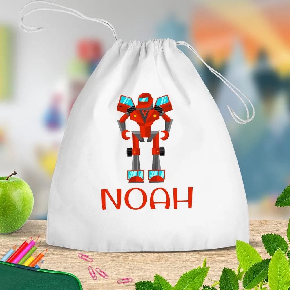 Robot White Drawstring Bag