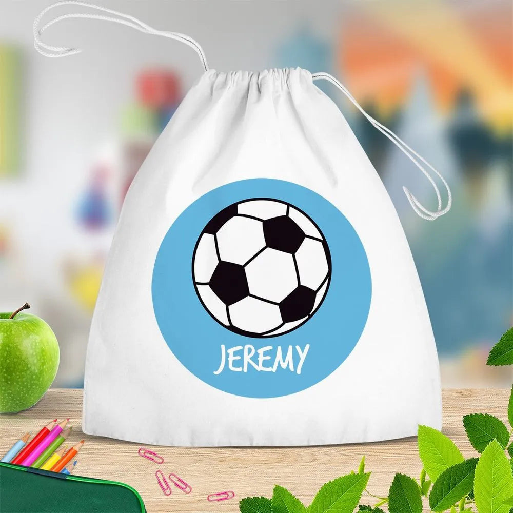 Soccer White Drawstring Bag