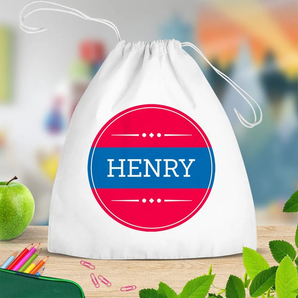 Stripe White Drawstring Bag