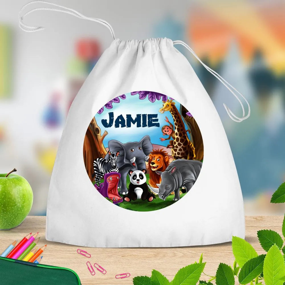 Visits the Zoo White Drawstring Bag