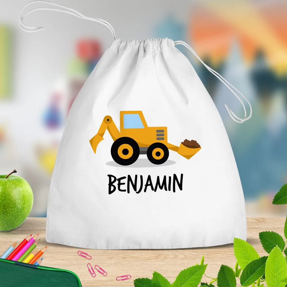 Yellow Digger White Drawstring Bag