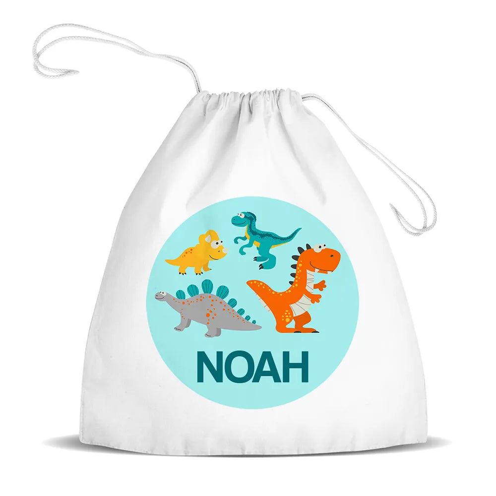 Dinosaurs White Drawstring Bag