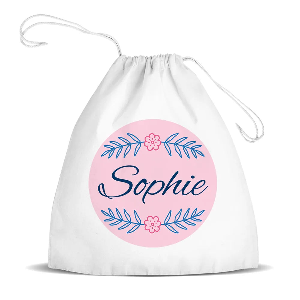 Leaves White Drawstring Bag