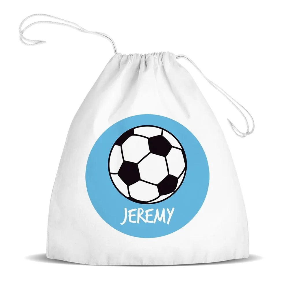 Soccer White Drawstring Bag