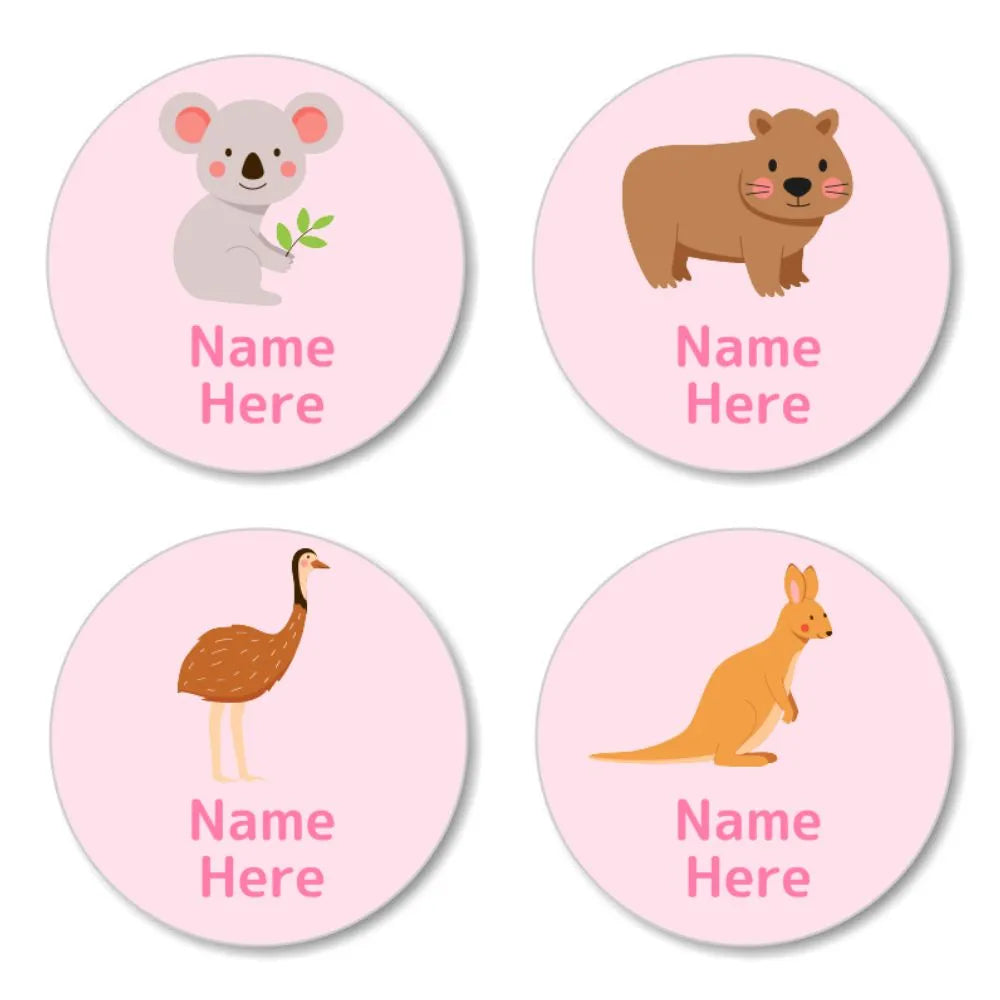 Aussie Animals Round Name Labels