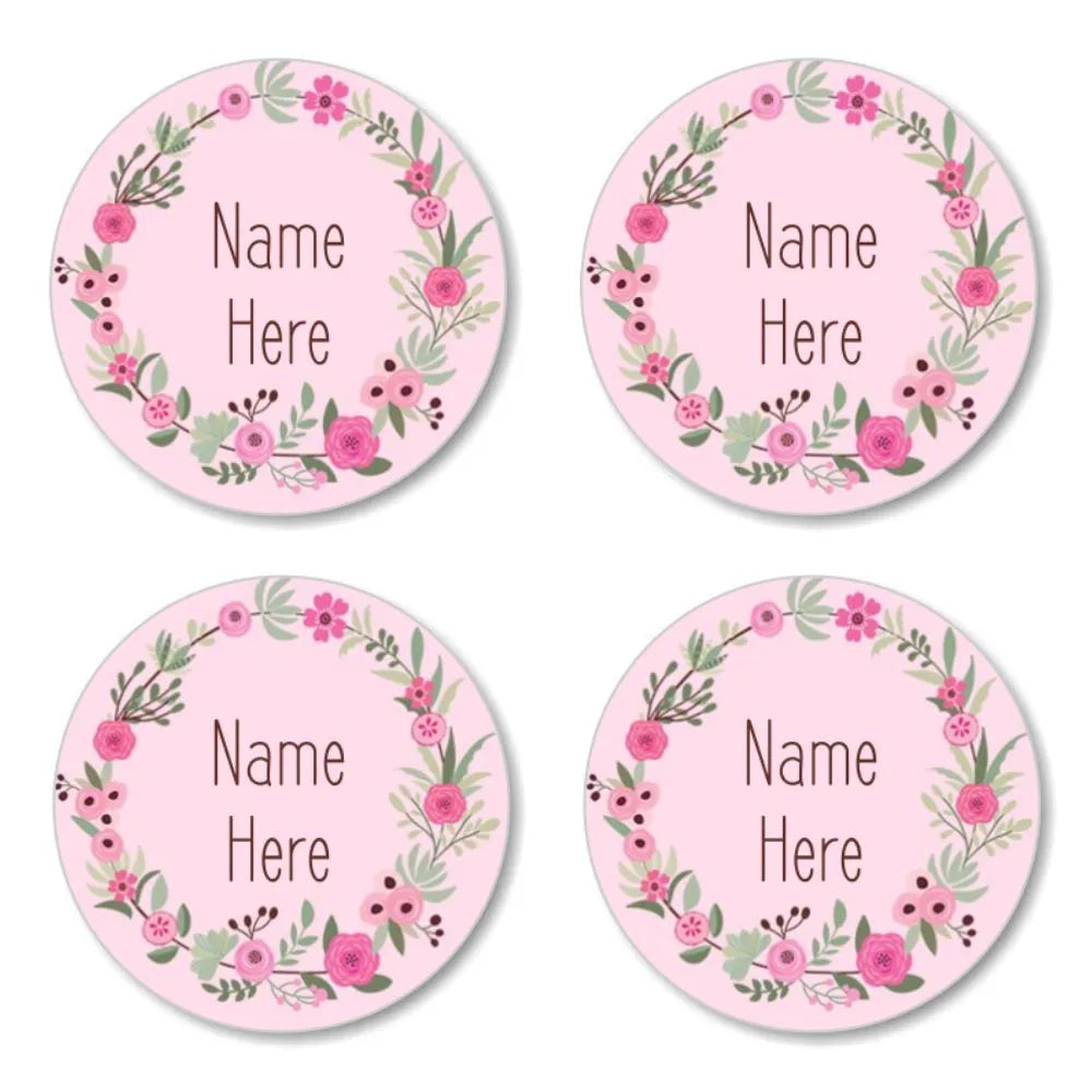 Flower Wreath Round Name Labels