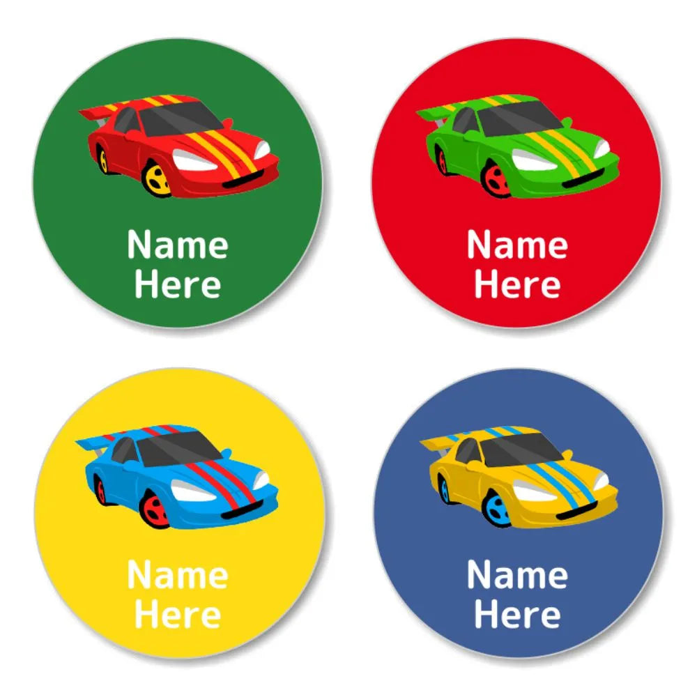 Racing Car Round Name Labels