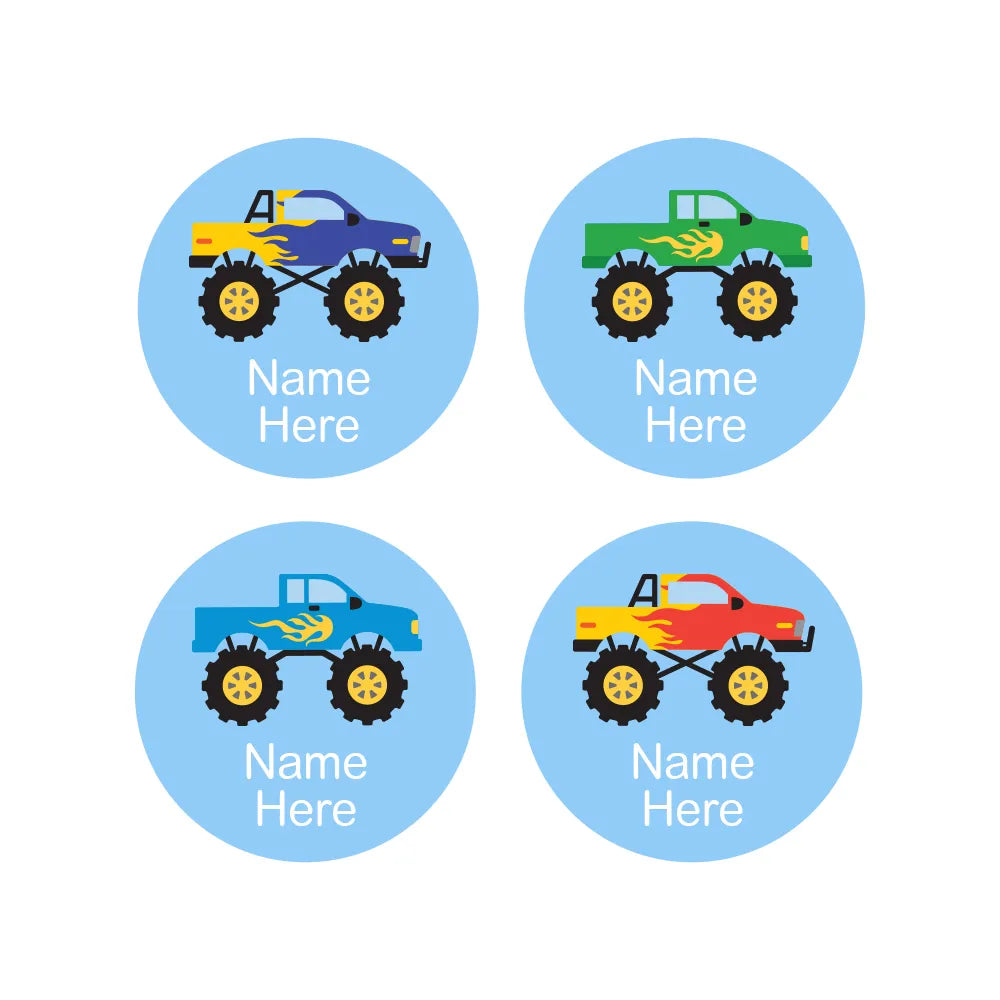 Monster Truck Round Name Labels