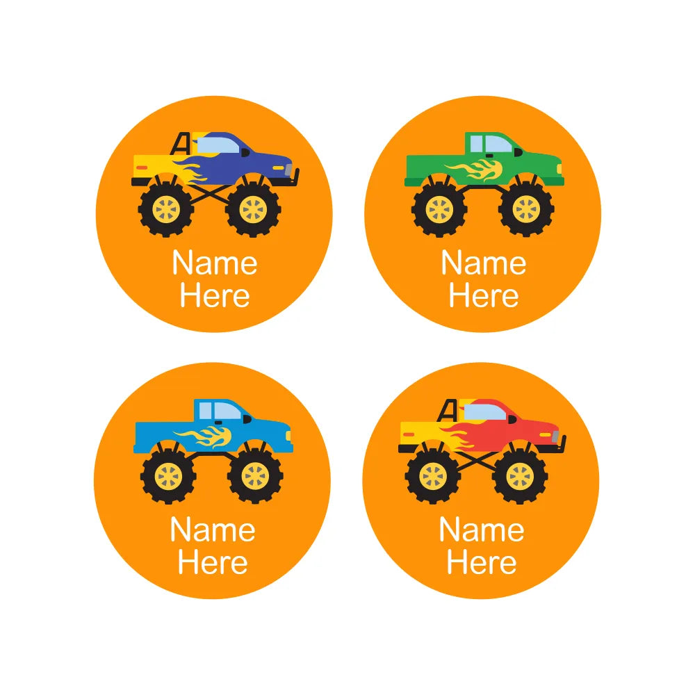 Monster Truck Round Name Labels