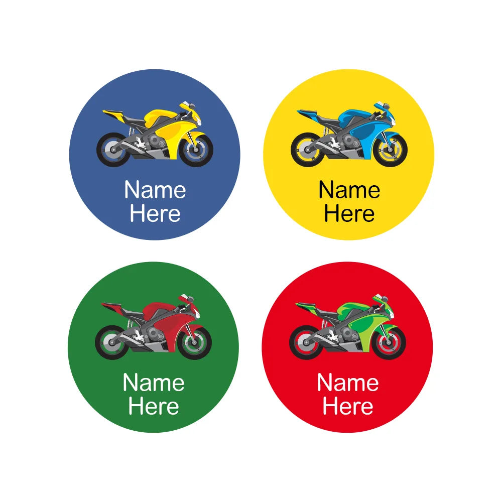 Motorbike Round Name Labels
