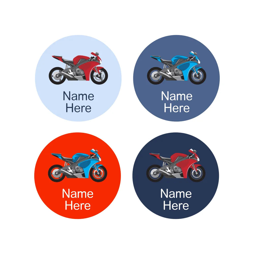 Motorbike Round Name Labels